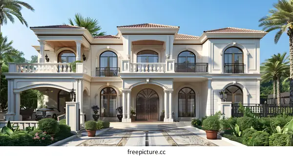 A magnificent three-story luxury villa with a swimming pool