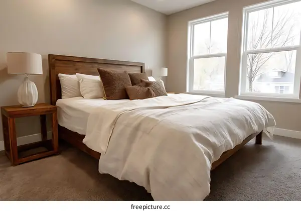 Cozy Bedroom with Wooden Bed Frame