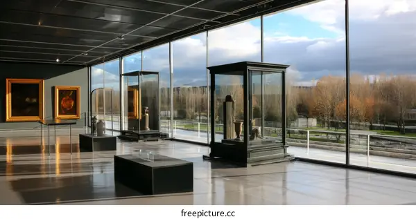 Modern Museum Interior with Exhibition Cases