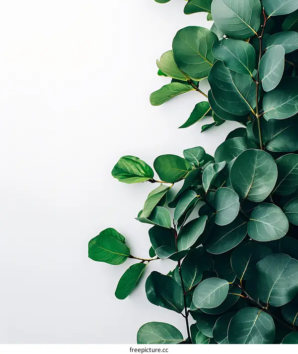 Green Leaves on White Background Minimalist Nature Photography