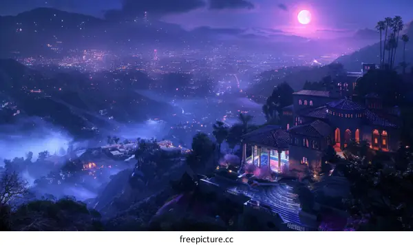 A Purple Evening at a Hollywood Mansion