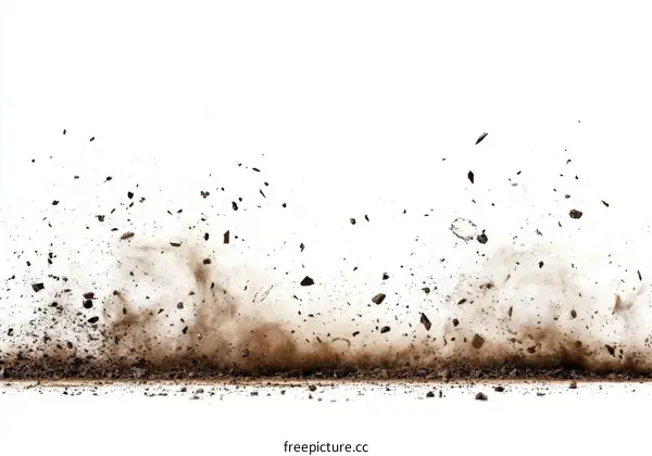 Brown Soil Explosion Isolated on White Background