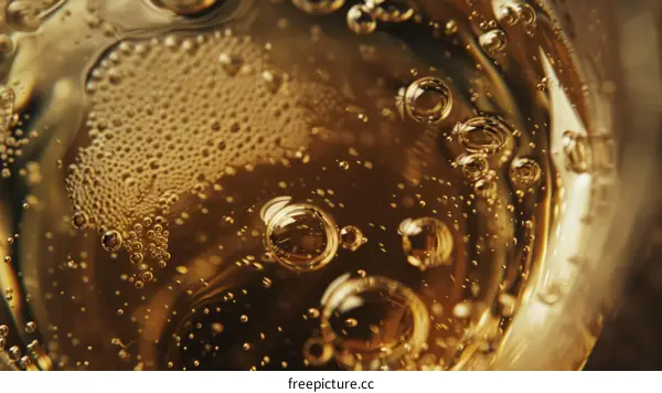 Close-up of champagne bubbles in a glass