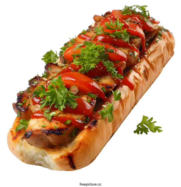 [Transparent Background PNG]Hotdog with Ketchup and Parsley