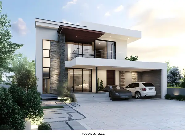 Modern Home Exterior Design with Stone Facade