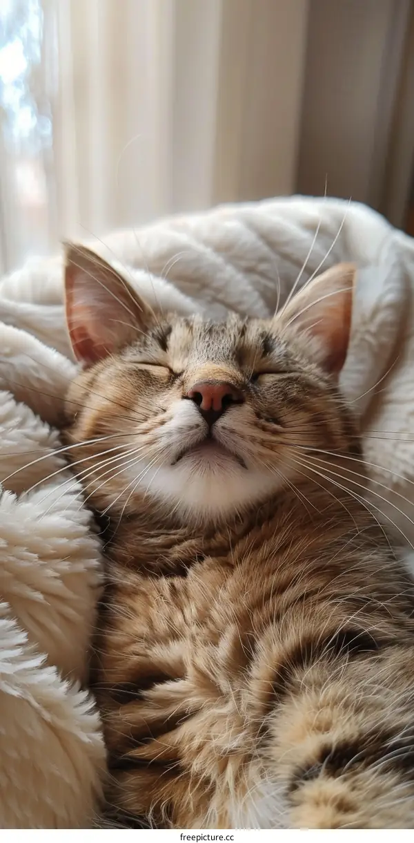 A Ginger Cat Resting on a Soft White Blanket