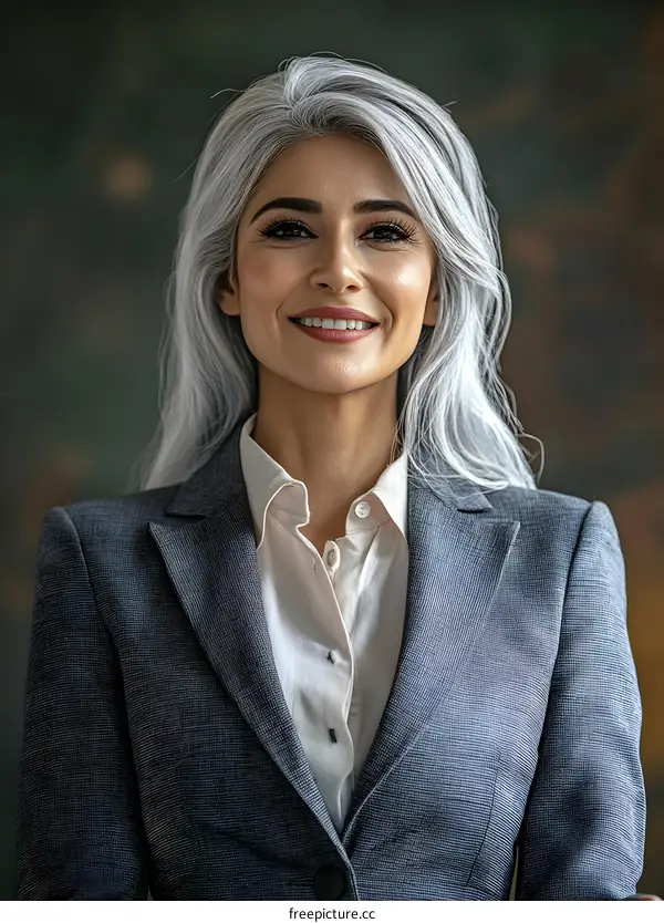 Portrait of a Smiling Businesswoman with Gray Hair
