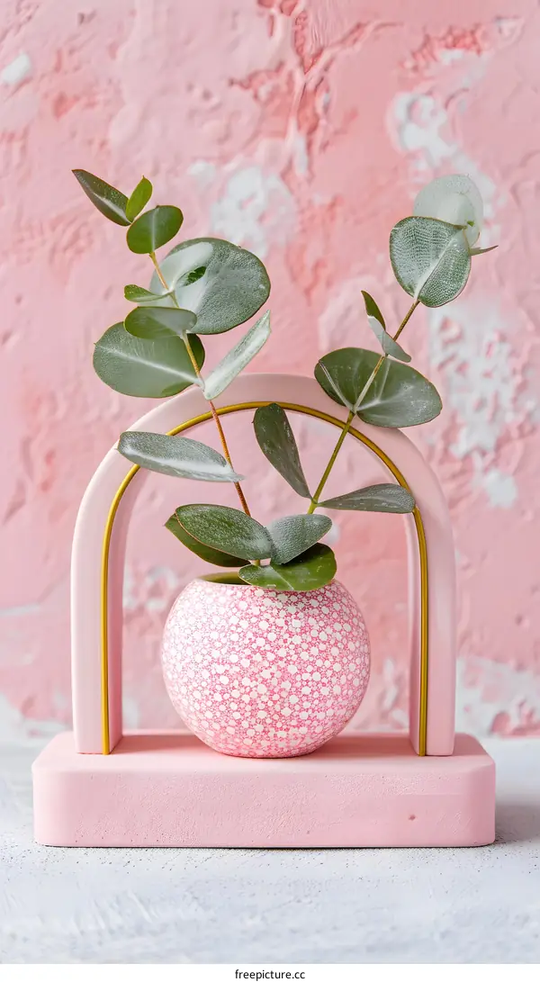 Pink and Green Vase with Gold Trim