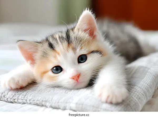 Adorable Kitten Laying on a Soft Blanket
