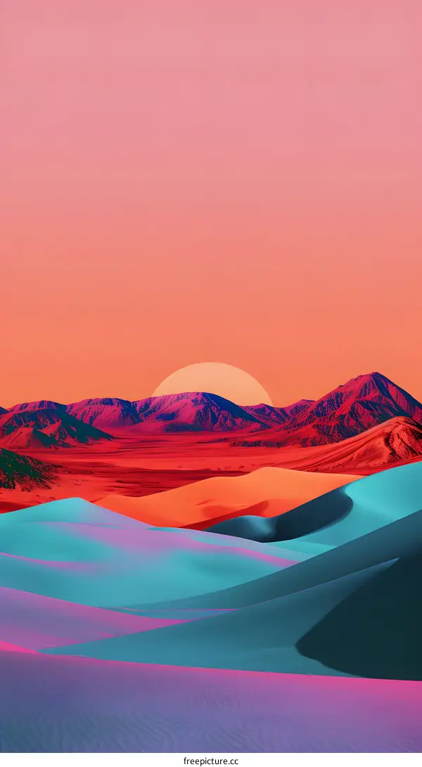 Abstract Desert Landscape with Blue and Red Sand Dunes