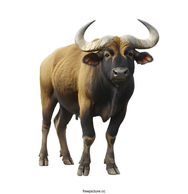 [Transparent Background PNG]Brown and Black Buffalo Standing on White Background