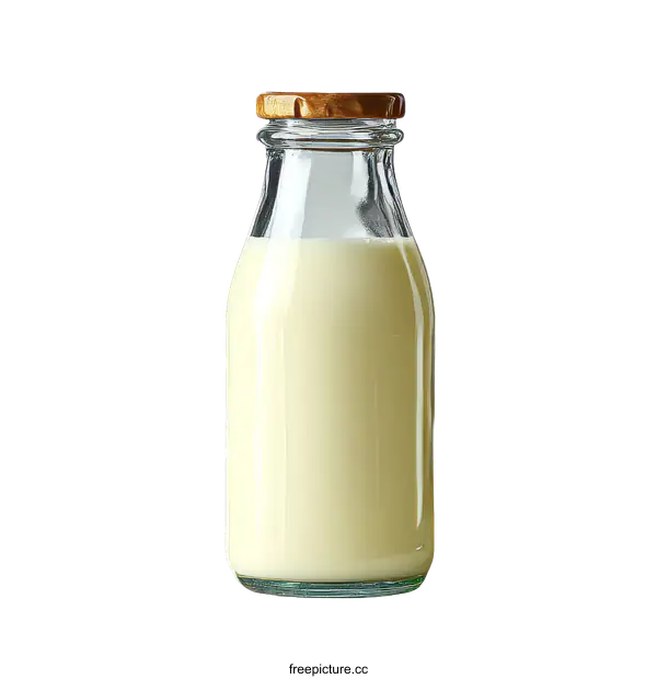 [Transparent Background PNG]Vintage Glass Milk Bottle Filled with Milk