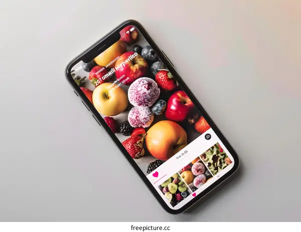 Close up of a Smartphone Displaying Fruit
