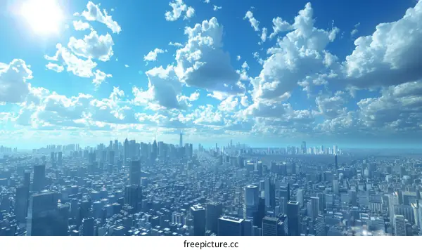 Blue Sky and White Clouds over a City