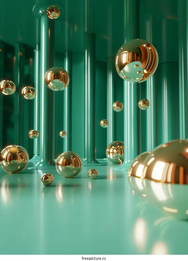 Abstract Gold Sphere Composition on Teal Background