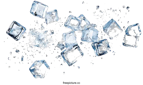 [Transparent Background PNG]Ice Cubes in Motion against White Background