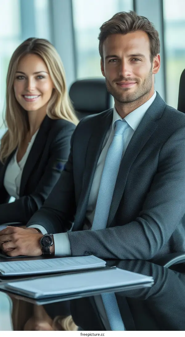 Business meeting with two Caucasian professionals