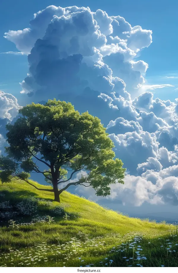 Lonely Tree in Vast Grassland