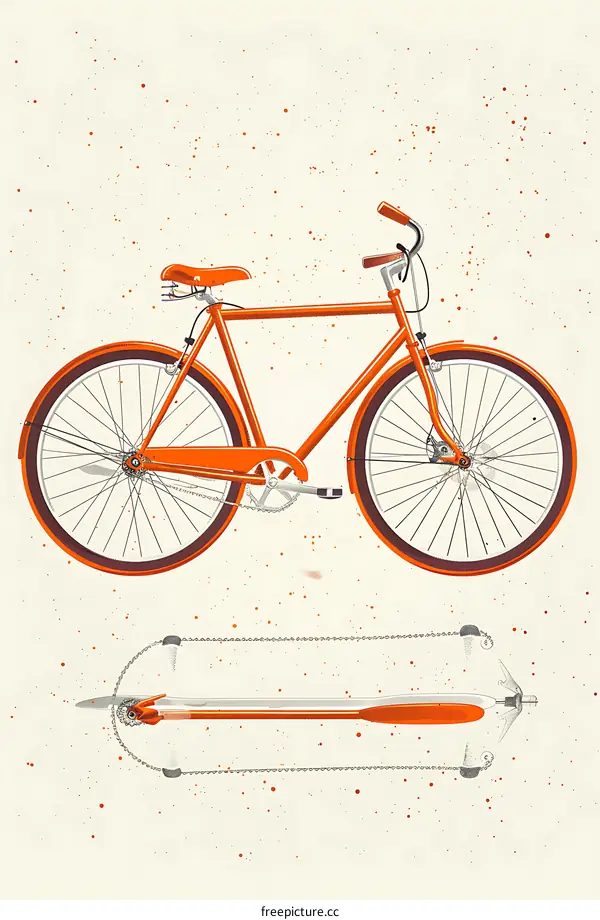 Vintage Orange Bicycle Illustration