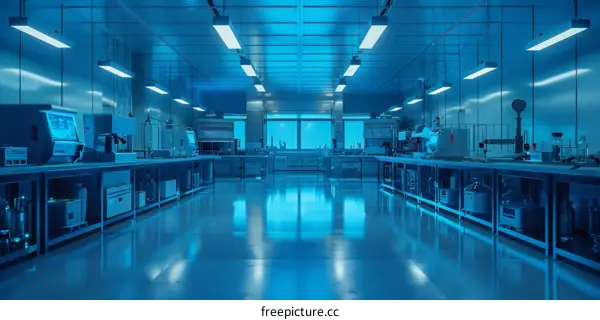 Empty Modern Laboratory with Blue Glow