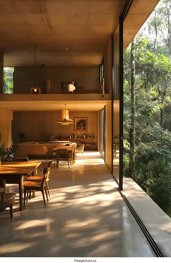 Modern Minimalist Concrete House Interior Design with Large Windows