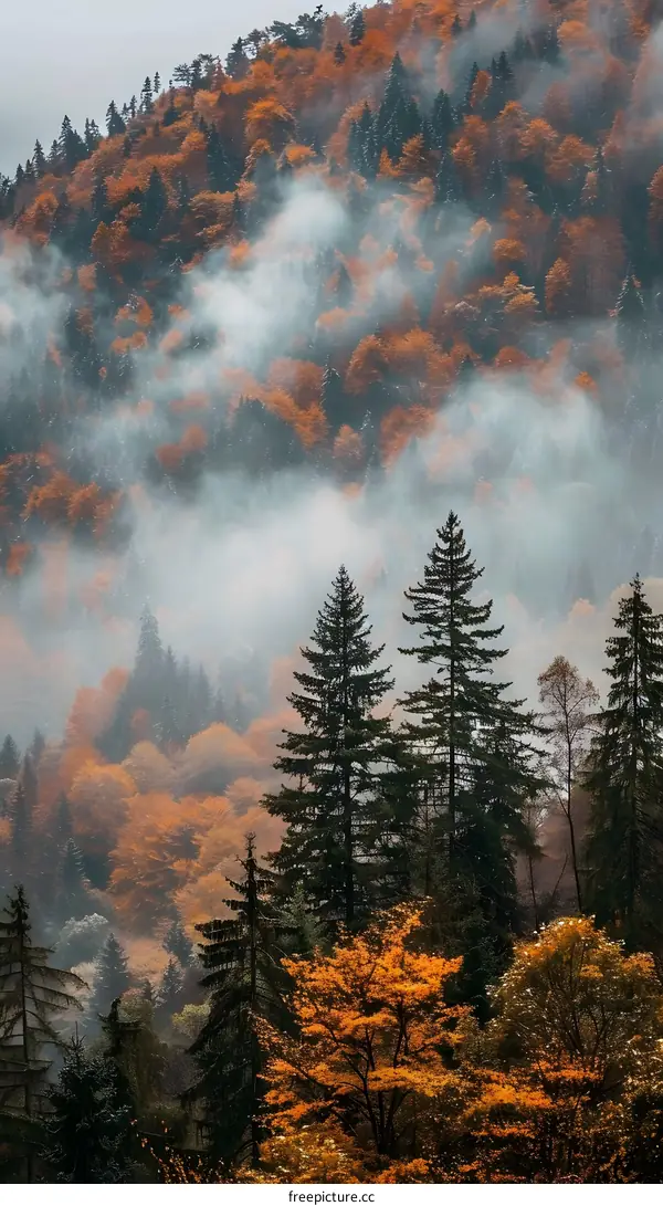 Misty Autumn Forest Landscape