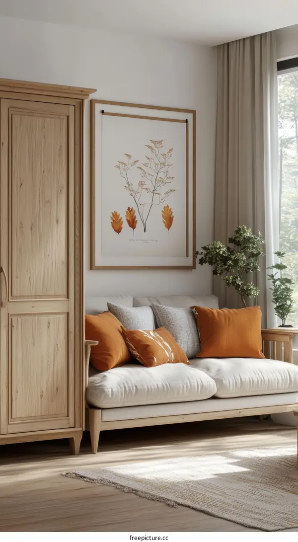 Cozy Living Room with Botanical Print