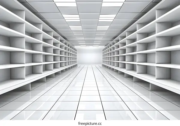Empty White Shelving In A Warehouse
