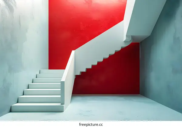 White Staircase with Red Wall in Interior Design