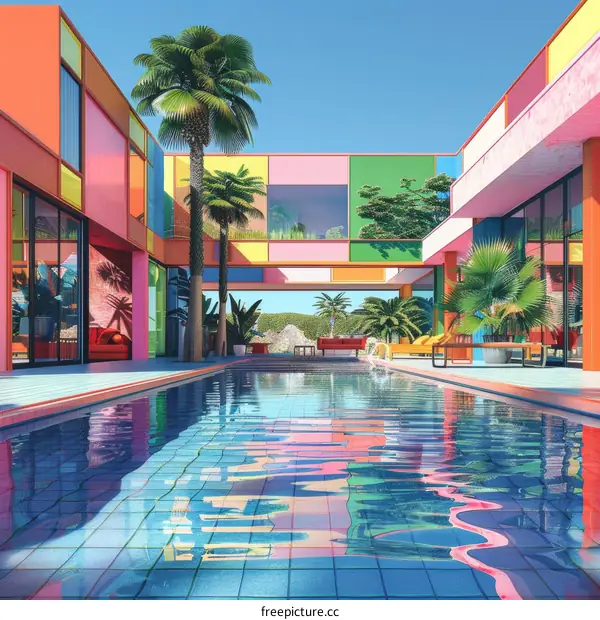 Colorful Modern Architecture House with Swimming Pool