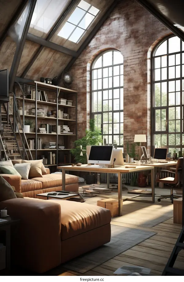 cozy home office in the attic