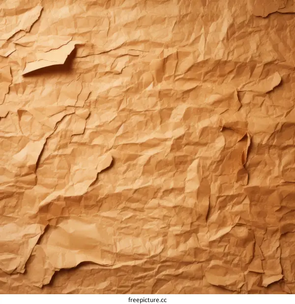 Close-up of brown crumpled paper texture