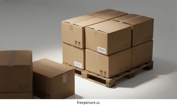Stacked Cardboard Boxes on Wooden Pallet in White Room
