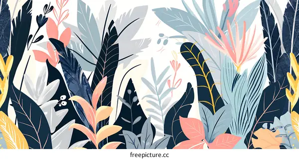 Tropical Leaves Seamless Pattern Abstract Background Illustration