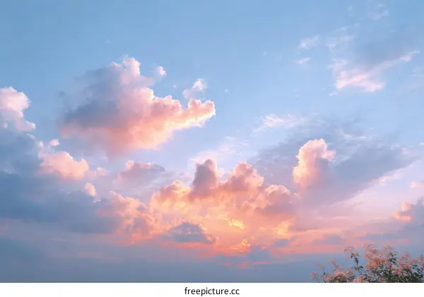 Beautiful Pastel Sunset Sky with Fluffy Clouds