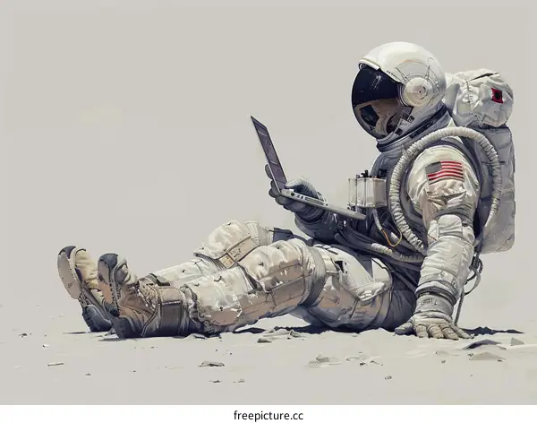 An Astronaut Exploring the Lunar Surface with a Laptop