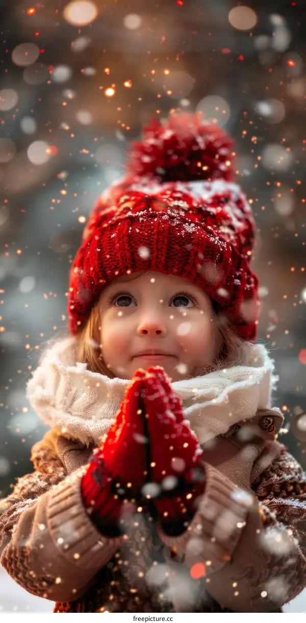 Little Girl Praying in the Snow