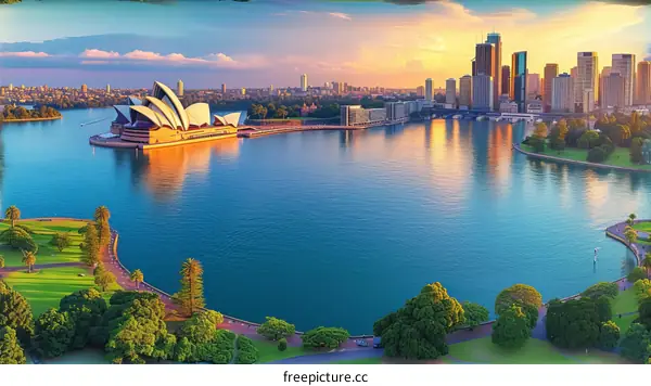 Sydney Skyline at Sunset with Iconic Landmarks