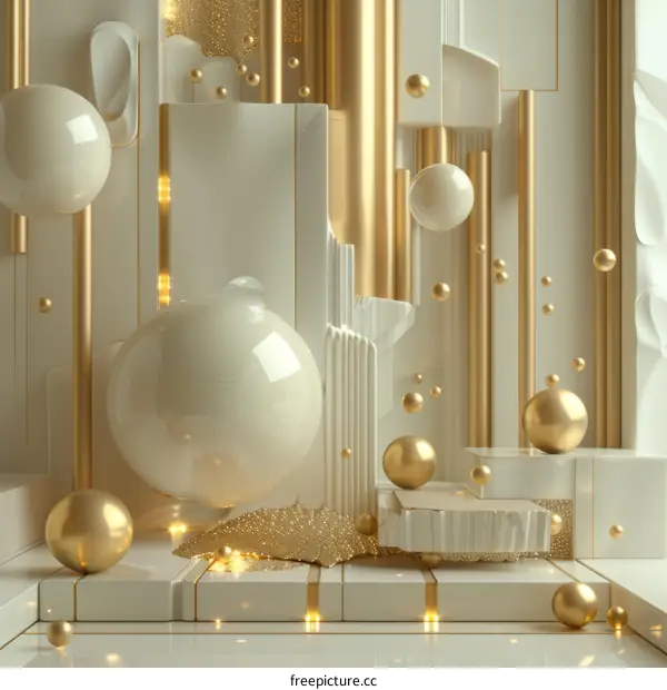 Abstract Geometric Gold and White 3D Scene Design