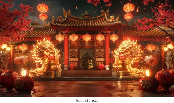 Chinese Traditional Architecture and Stone Lions