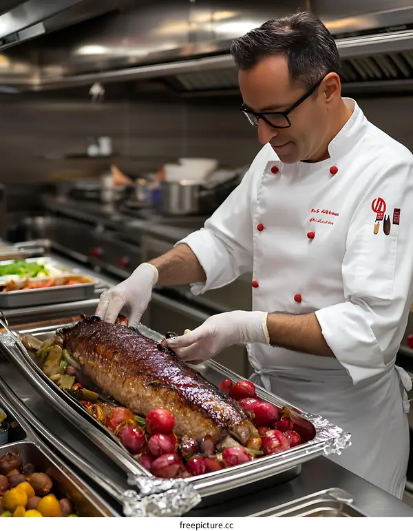Chef Preparing Roast for Restaurant Service