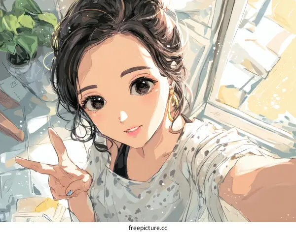 Cute Anime Girl Portrait in a Cozy Room