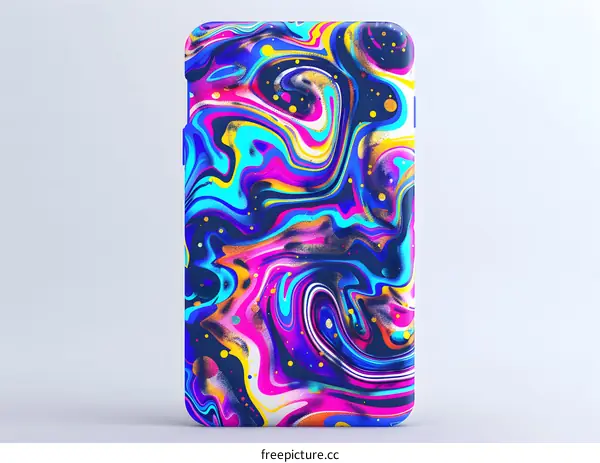 Abstract Phone Case with Colorful Swirls and Gold Glitter