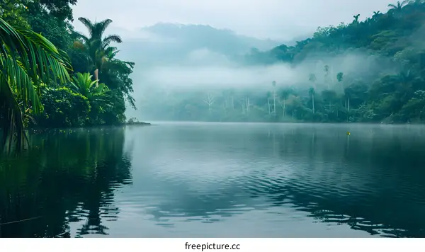 Misty Morning on Tropical Lake