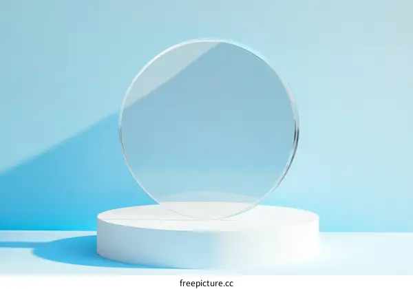 Abstract Glass Circle Display on a White Pedestal