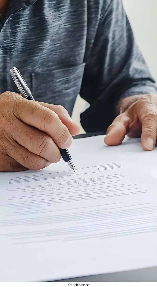 Closeup of Hand Signing Document With Pen
