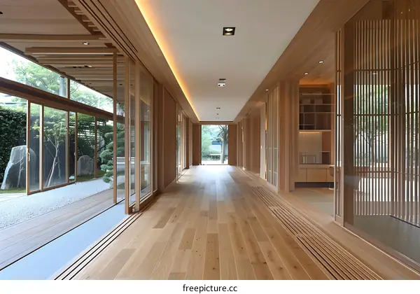 Japanese Style Wooden Hallway Interior Design