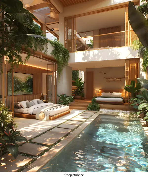 A peaceful pool villa nestled in the heart of a tropical rainforest