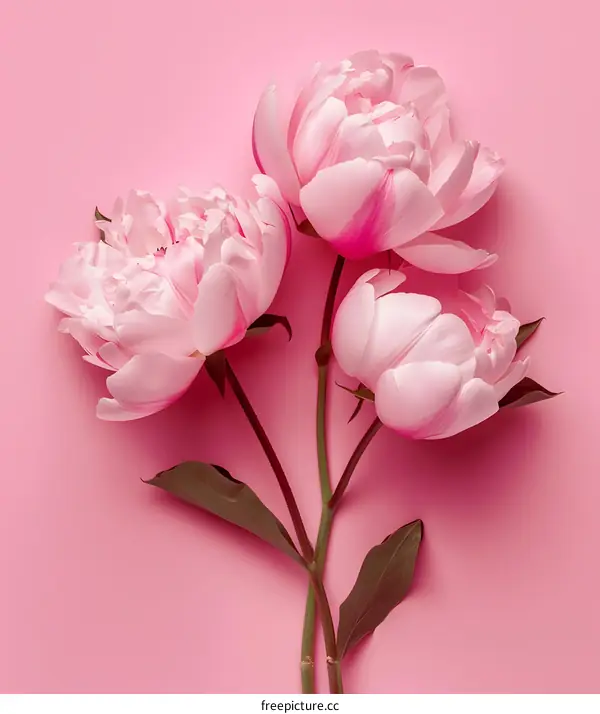 Pink Peony Flowers on a Pink Background