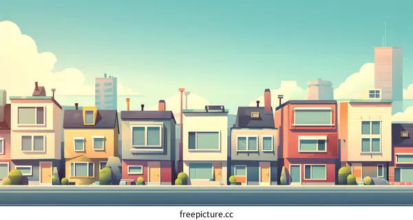 Cartoon Suburban Neighborhood with Colorful Houses